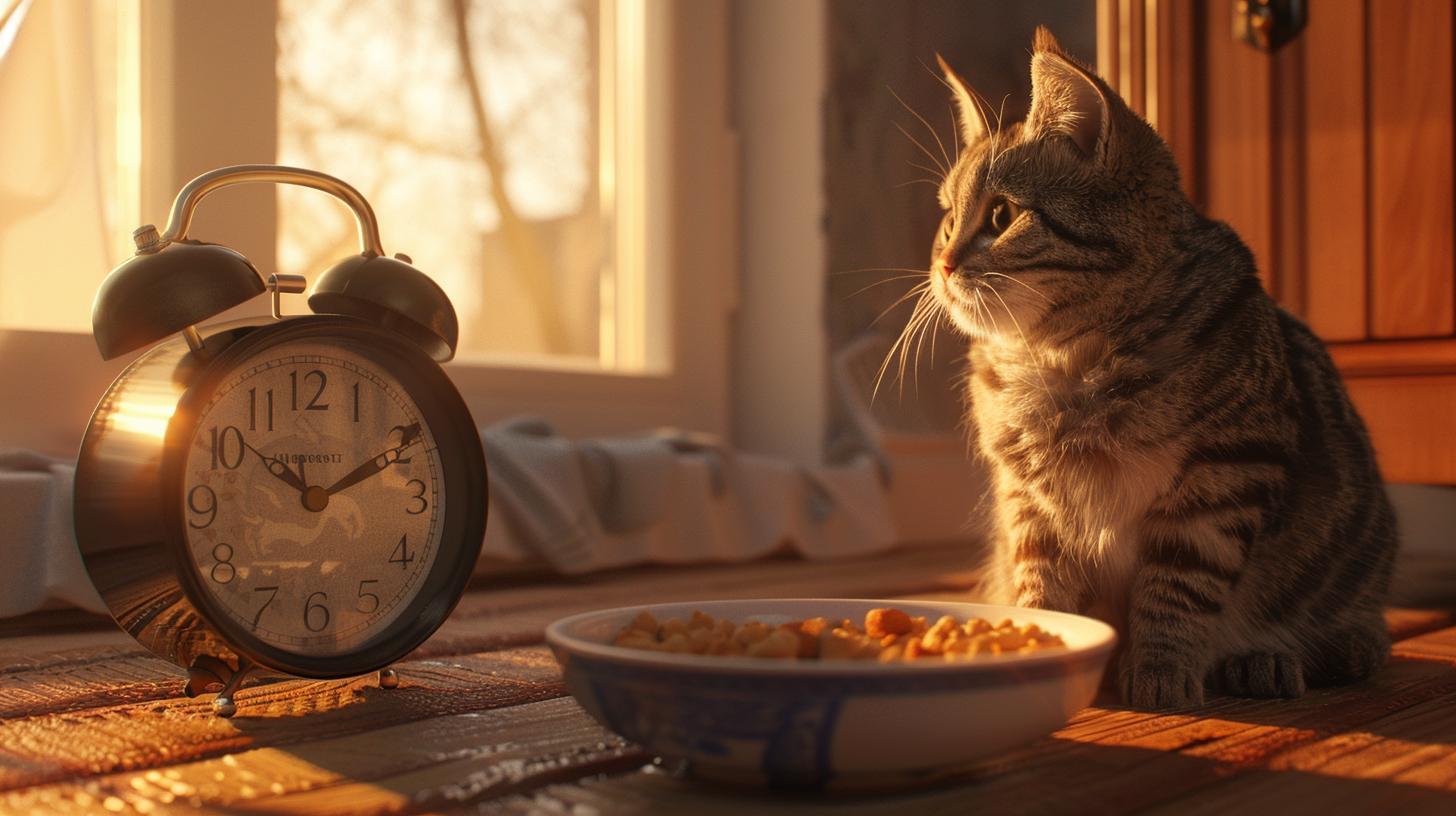 En katt som kollar på klockan